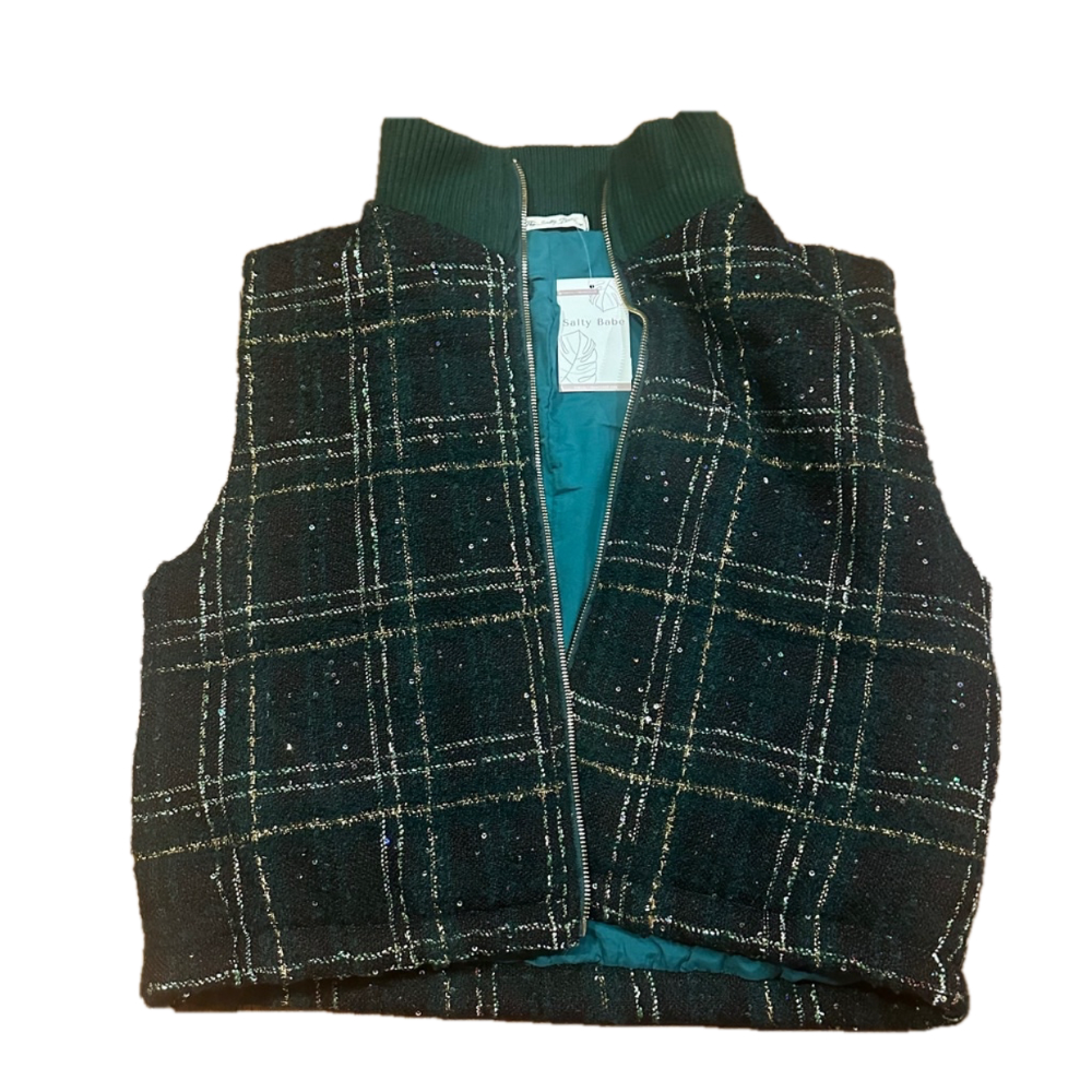 Holiday Party Winter Christmas The Salty Babe Vest M Green Gold Sparkle